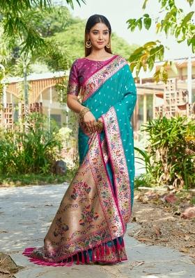Rama Blue Weaving Work Silk Saree Set