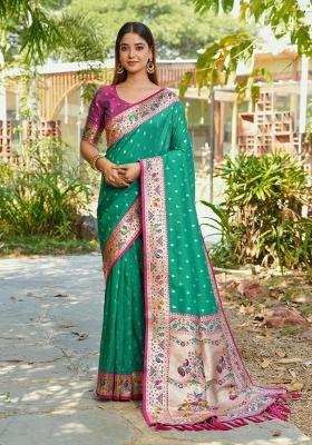 Rama Green Weaving Work Silk Saree Set