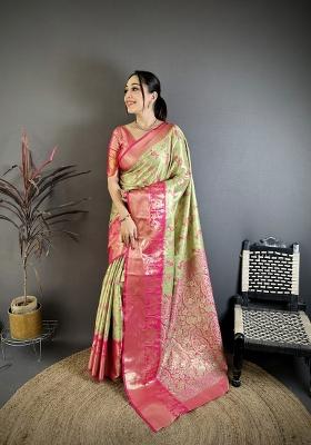 Green Jacquard Silk Saree Set