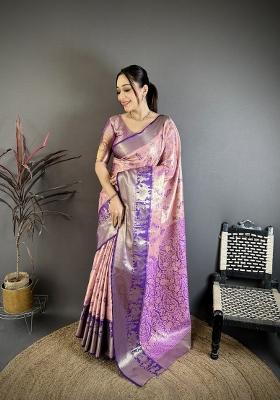Pink Jacquard Silk Saree Set