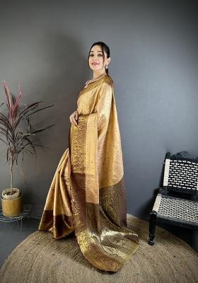 Beige Jacquard Silk Saree Set
