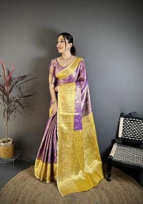 Light Purple Jacquard Silk Saree Set