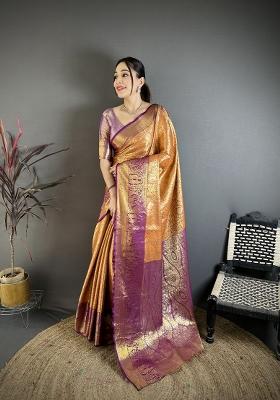 Orange Jacquard Silk Saree Set