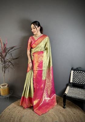 Pista Jacquard Silk Saree Set