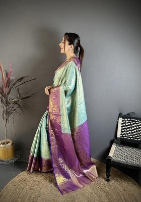 Sky Blue Jacquard Silk Saree Set