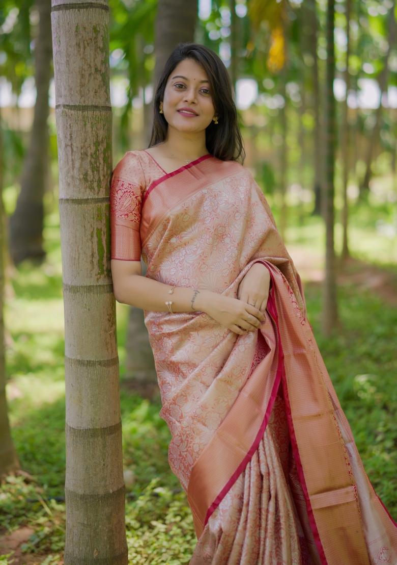 Multicolor Floral Print Silk Saree Set - Indya