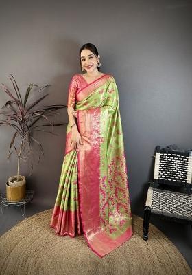 Green Zari Work Silk Saree Set