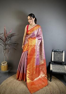 Lavender Jacquard Silk Saree Set
