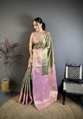 Mehendi Green Jacquard Silk Saree Set