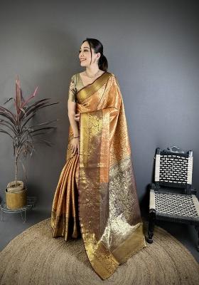 Mustard Jacquard Silk Saree Set