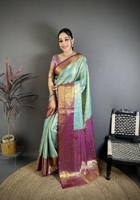 Sky Blue Jacquard Silk Saree Set