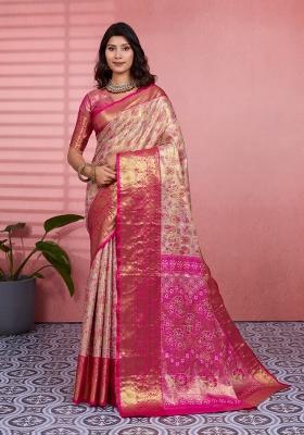 Beige Weaving Work Silk Saree Set