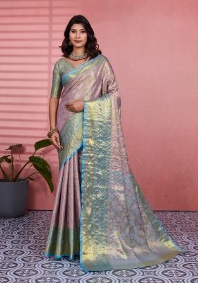Lavender Weaving Work Silk Saree Set