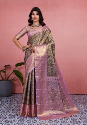 Mehendi Green Weaving Work Silk Saree Set