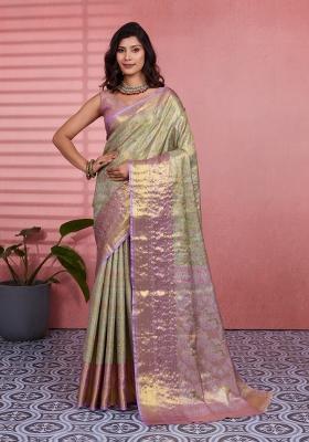Pista Weaving Work Silk Saree Set
