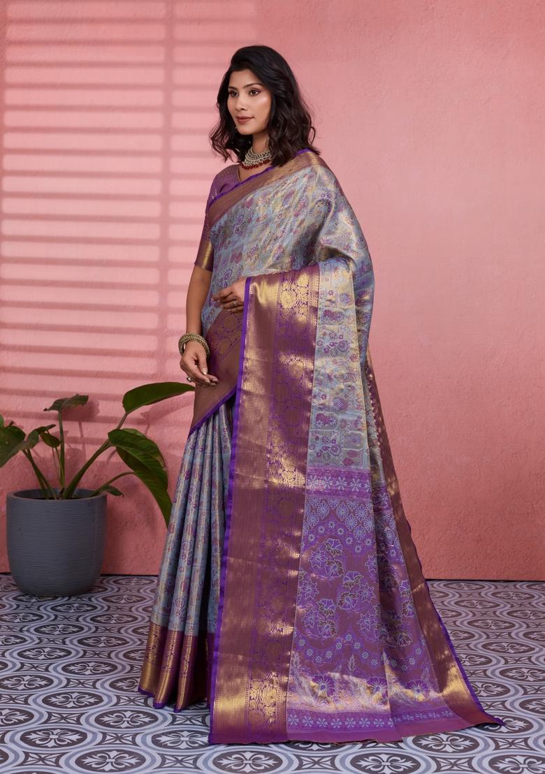 Multicolor Weaving Work Silk Saree Set - Indya