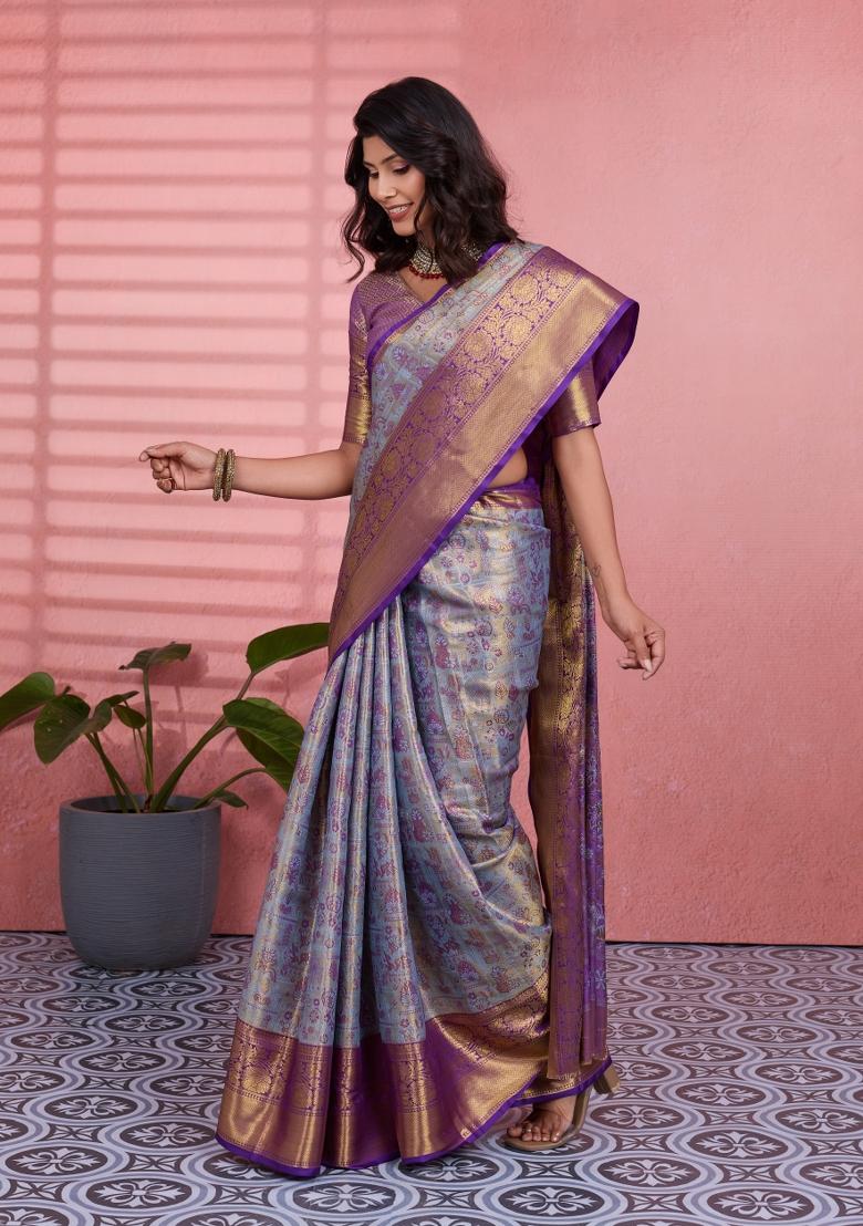 Multicolor Weaving Work Silk Saree Set - Indya