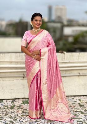 Pink Weaving Work Silk Saree Set