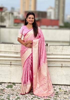 Pink Weaving Work Silk Saree Set