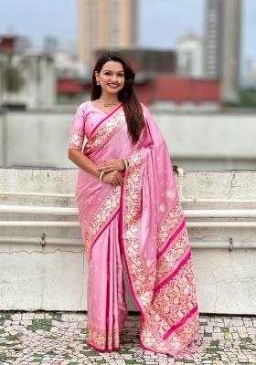 Pink Weaving Work Silk Saree Set