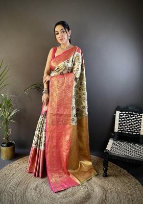 Off White Jacquard Silk Saree Set