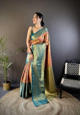 Pink Jacquard Silk Saree Set