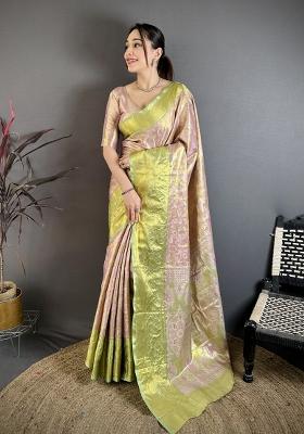 Blush Pink Jacquard Silk Saree Set