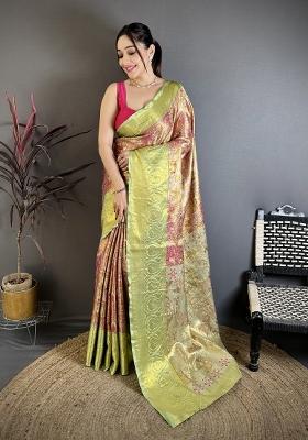 Dusty Pink Jacquard Silk Saree Set