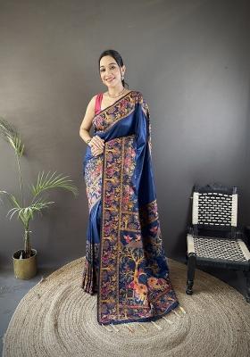 Nevy Blue Weaving Work Silk Saree Set