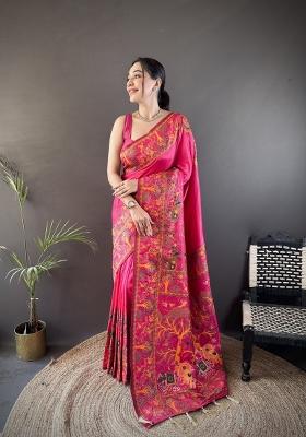 Pink Weaving Work Silk Saree Set