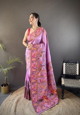Purple Weaving Work Silk Saree Set