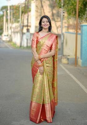 Parrot Green Weaving Work Silk Saree Set