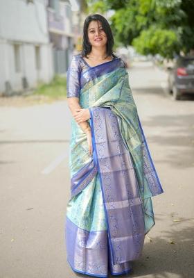 Sky Blue Weaving Work Silk Saree Set