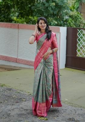 Sky Blue Weaving Work Silk Saree Set