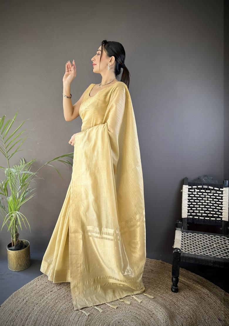 Chiku Weaving Work Cotton Saree Set - Indya