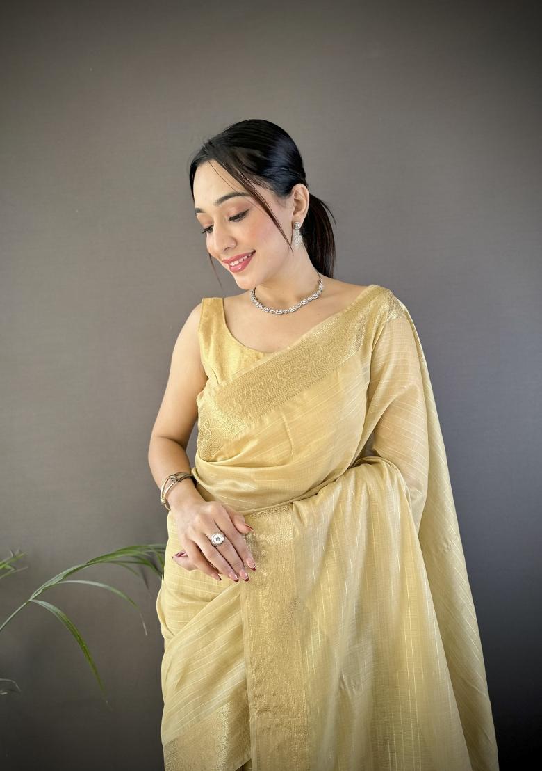 Chiku Weaving Work Cotton Saree Set - Indya