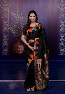 Black Jacquard Silk Saree Set