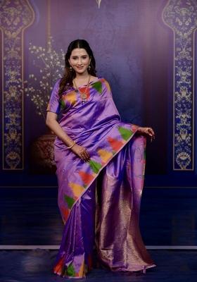 Lavender Jacquard Silk Saree Set