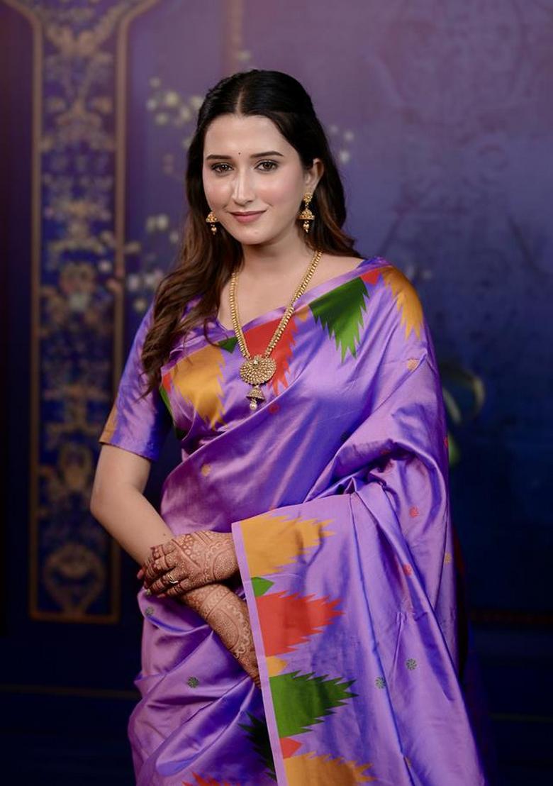 Lavender Jacquard Silk Saree Set - Indya