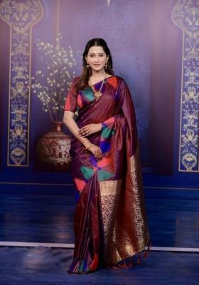 Maroon Jacquard Silk Saree Set