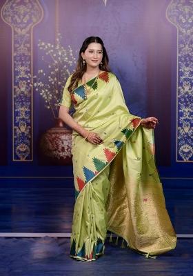 Pista Jacquard Silk Saree Set