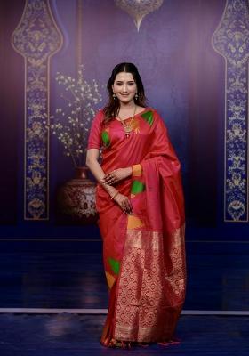 Red Jacquard Silk Saree Set