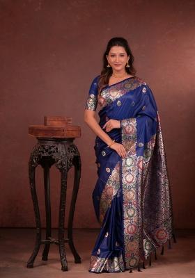 Blue Jacquard Silk Saree Set