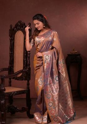 Brown Jacquard Silk Saree Set