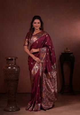 Maroon Jacquard Silk Saree Set