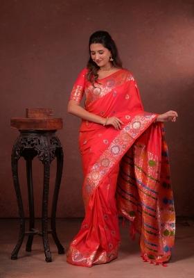 Pink Jacquard Silk Saree Set