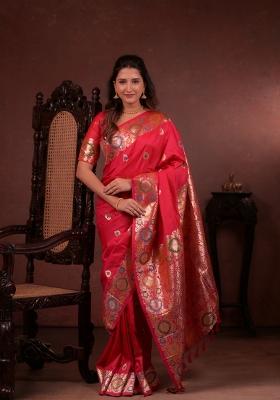 Red Jacquard Silk Saree Set