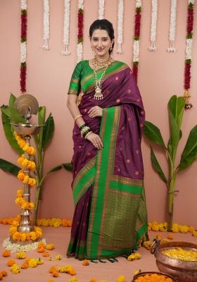 Wine Jacquard Silk Saree Set