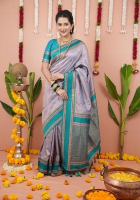 Grey Jacquard Silk Saree Set