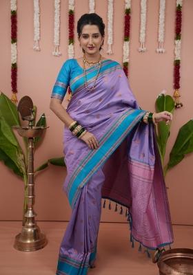 Lavender Jacquard Silk Saree Set